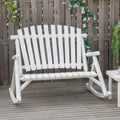 Outsunny Outdoor Wooden Rocking Chair, Double Person Rustic Adirondack Rocker With Slatted Seat, High Backrest, Armrests For Patio, Garden And Porch, White White Wood