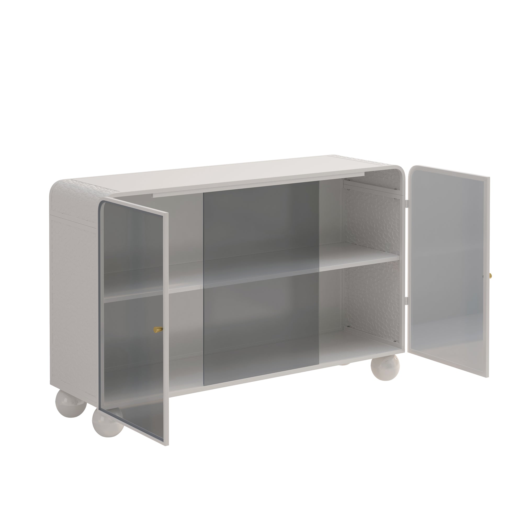 47.25"Glass Storage Cabinet Floor To Ceiling For Kitchen, Living Room, Bathroom White White Glass Metal