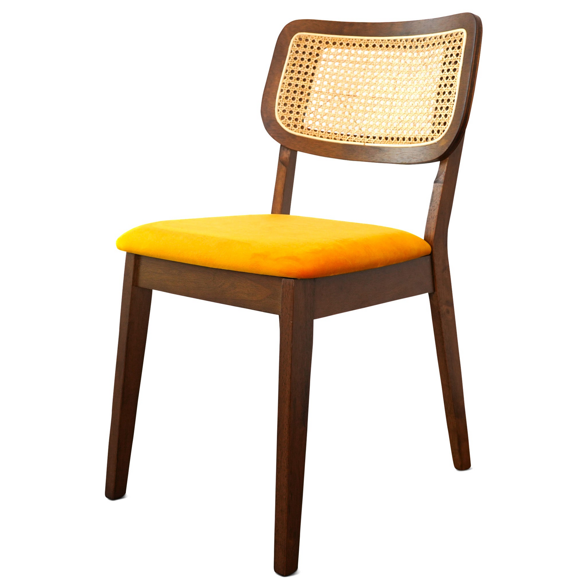 Kaden Orange Velvet Dining Chair Set Of 2 Solid Brown,Light Brown,Orange Brown Dining Room Foam Wipe Clean Mid Century Modern Dining Chairs Set Of 2 Foam Solid Wood,Velvet,Wicker