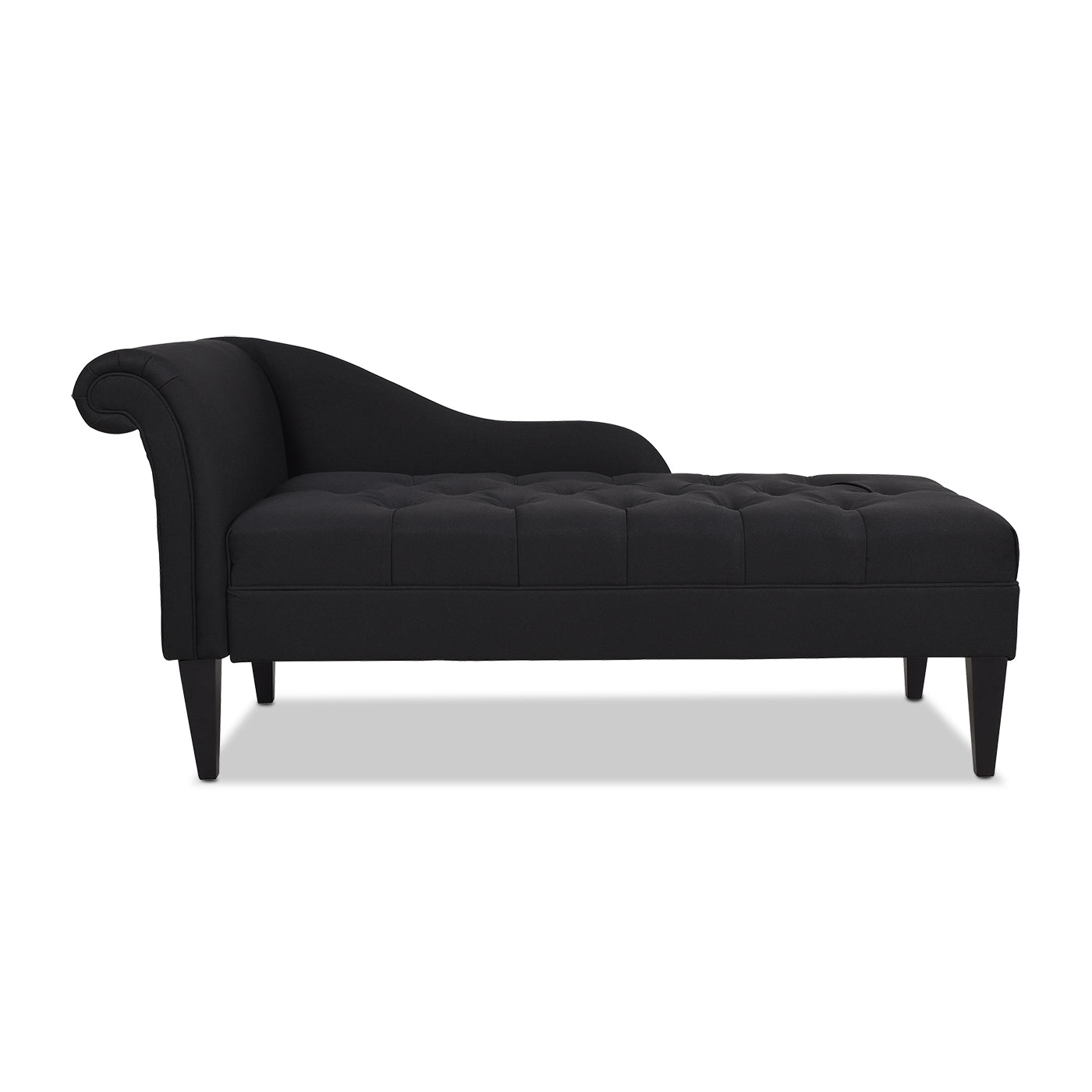 Harrison Tufted Roll Arm Chaise Lounge, Jet Black Woven Black Foam Fabric