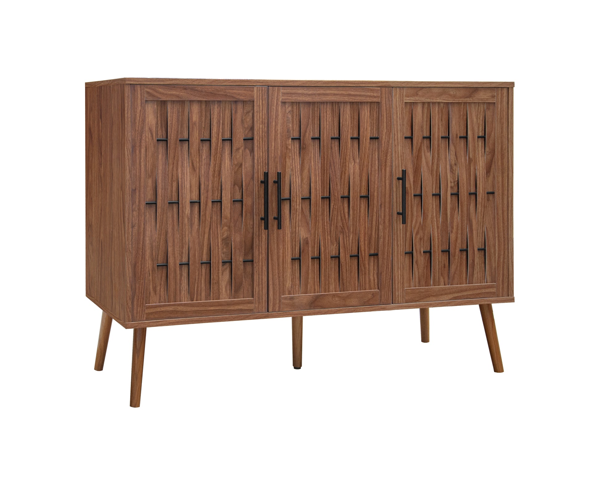 3 Door Cabinet, Accent Storage Cabinet, Suitable For Living Room, Bedroom, Dining Room, Study Walnut Mdf