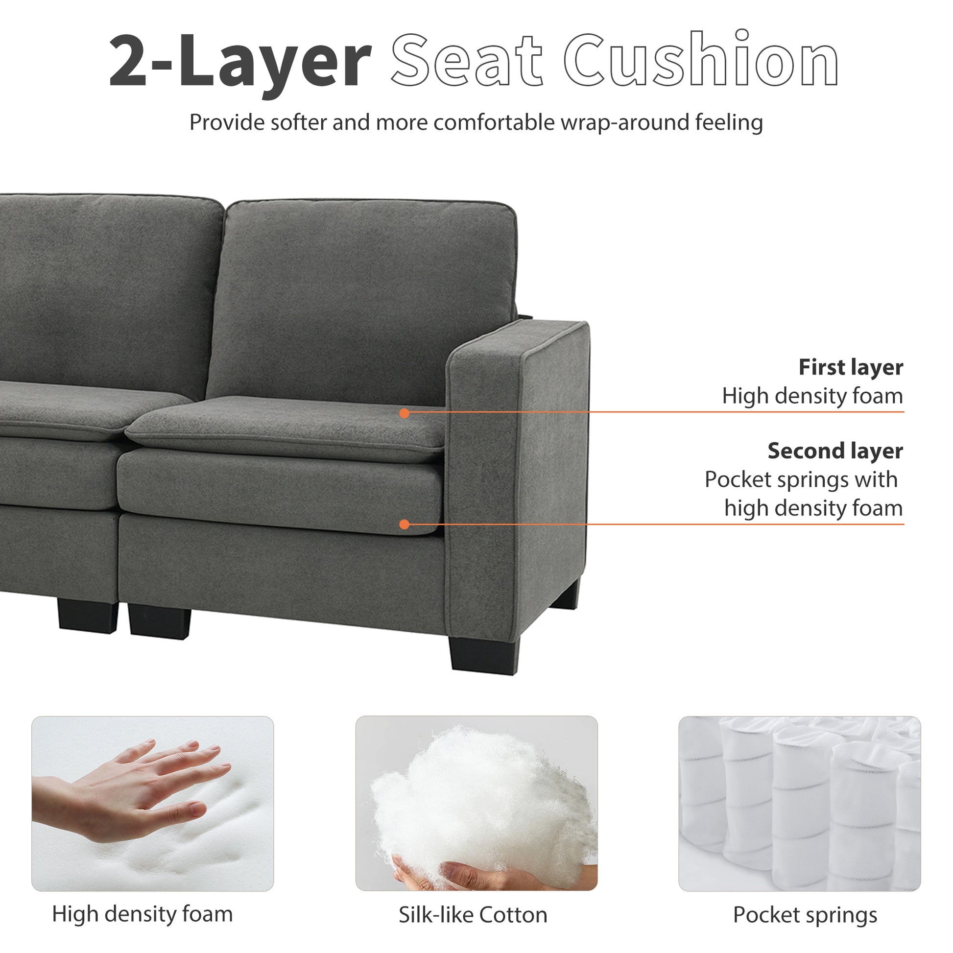 89*89" Oversized Velvet Modern Sectional Sofa,Large L Shaped Upholstered Indoor Furniture With Double Cushions,5 Seat Cloud Corner Couch For Living Room,Apartment,Office,2 Colors Gray Fabric 5 Seat