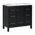 36'' Bathroom Vanity With Resin Sink Combo, Solid Wood Frame Bathroom Storage Cabinet, Freestanding Vanity Set With 5 Drawers& Soft Closing Doors Same As N710S136002B Black Bathroom Solid Wood Mdf Resin