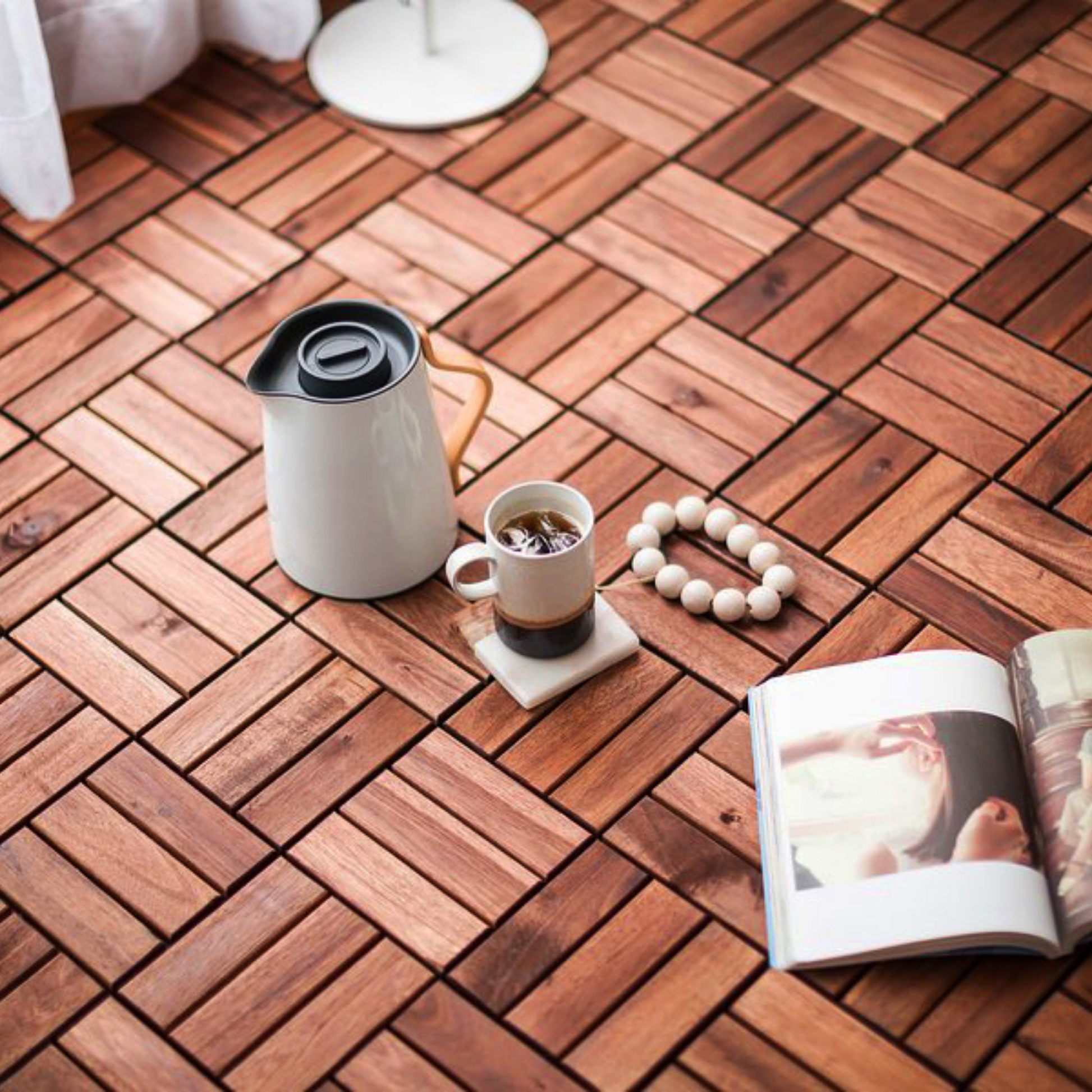 Acacia Wood Interlocking Deck Tiles Checker Pattern, 30 Pcs 12" X 12" Square Acacia Hardwood Outdoor Flooring For Patio, Bancony, Pool Side,.. Brown Garden & Outdoor American Design,American Traditional,Antique Acacia Wood