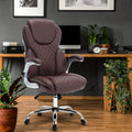 Ergonomic Office Chair With Flip Up Armrests And Wheels, Leather Rocking Executive Office Chair, Brown Brown Foam Pu Leather