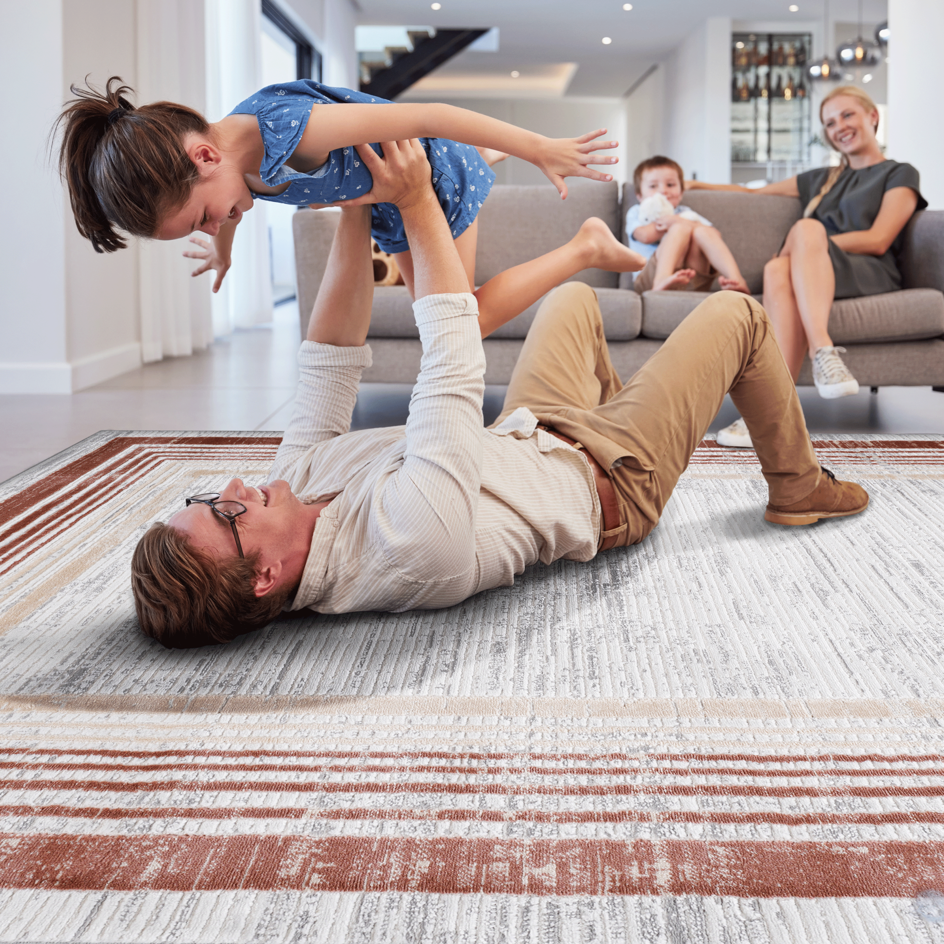 8X10 Brown Ivory Bordered Non Shedding Living Room Bedroom Dining Home Office Stylish And Stain Resistant Area Rug Brown Polyester