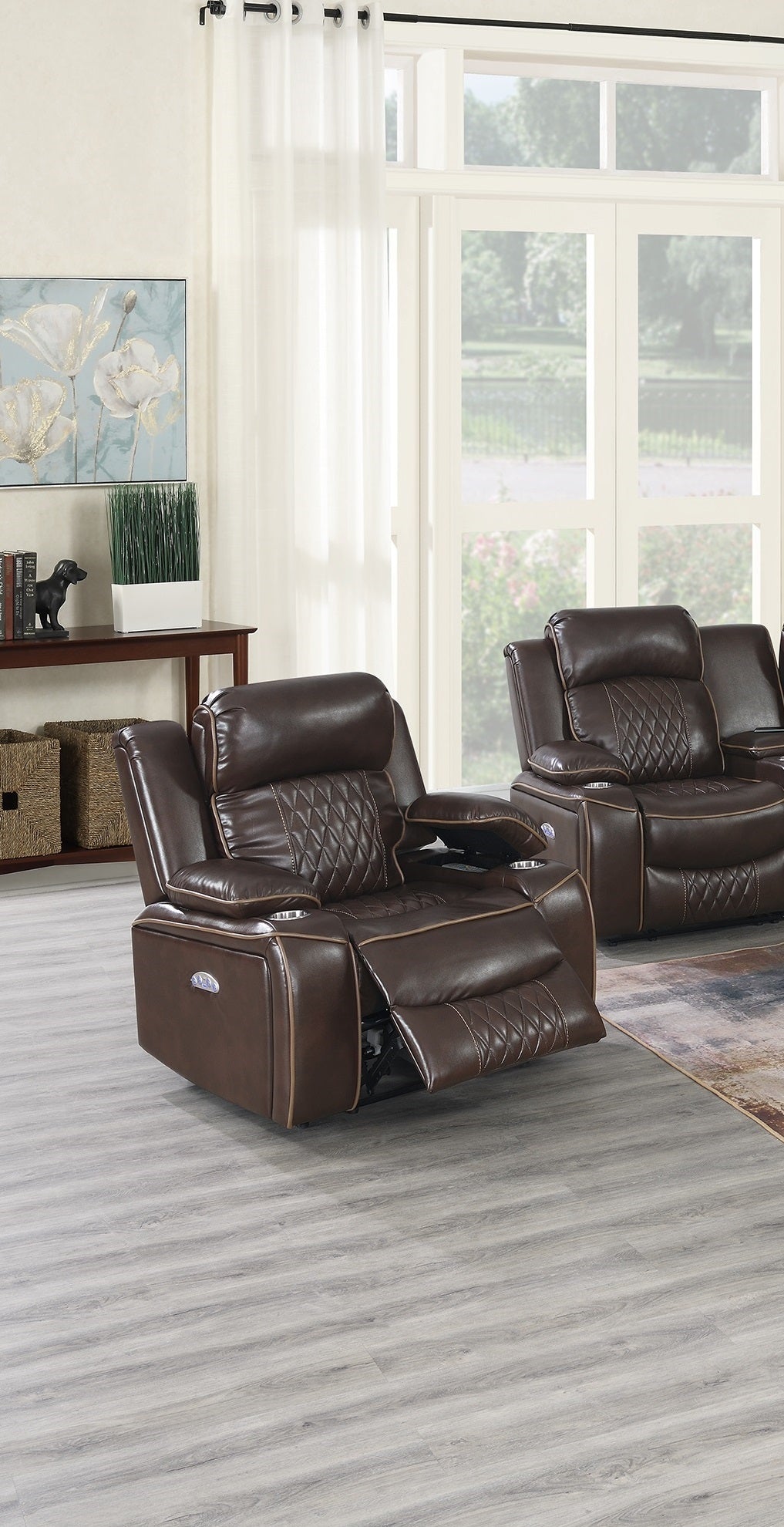 Power Motion Recliner Chair 1Pc Chair Contemporary Brown Color Gelstorage Arms W Cup Holder Living Room Furniture Brown Faux Leather Power Push Button Primary Living Space Cushion Back Contemporary,Modern Pillow Top Arms Metal & Wood