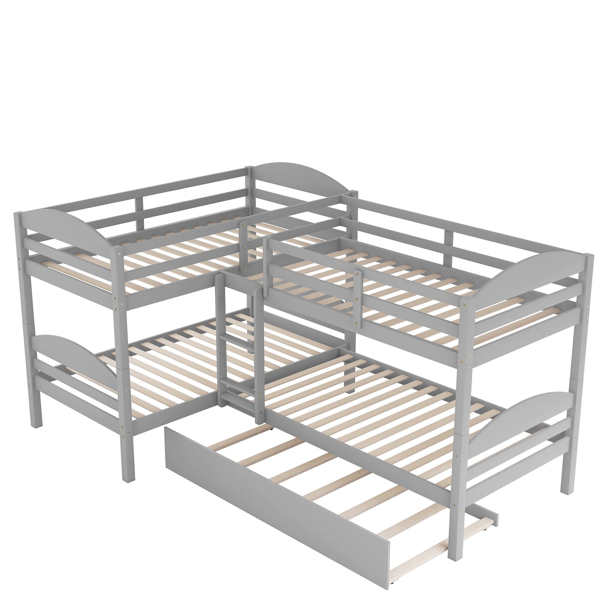 Twin L Shaped Bunk Bed With Trundle Gray Old Sku:Lp000024Aae Gray Solid Wood