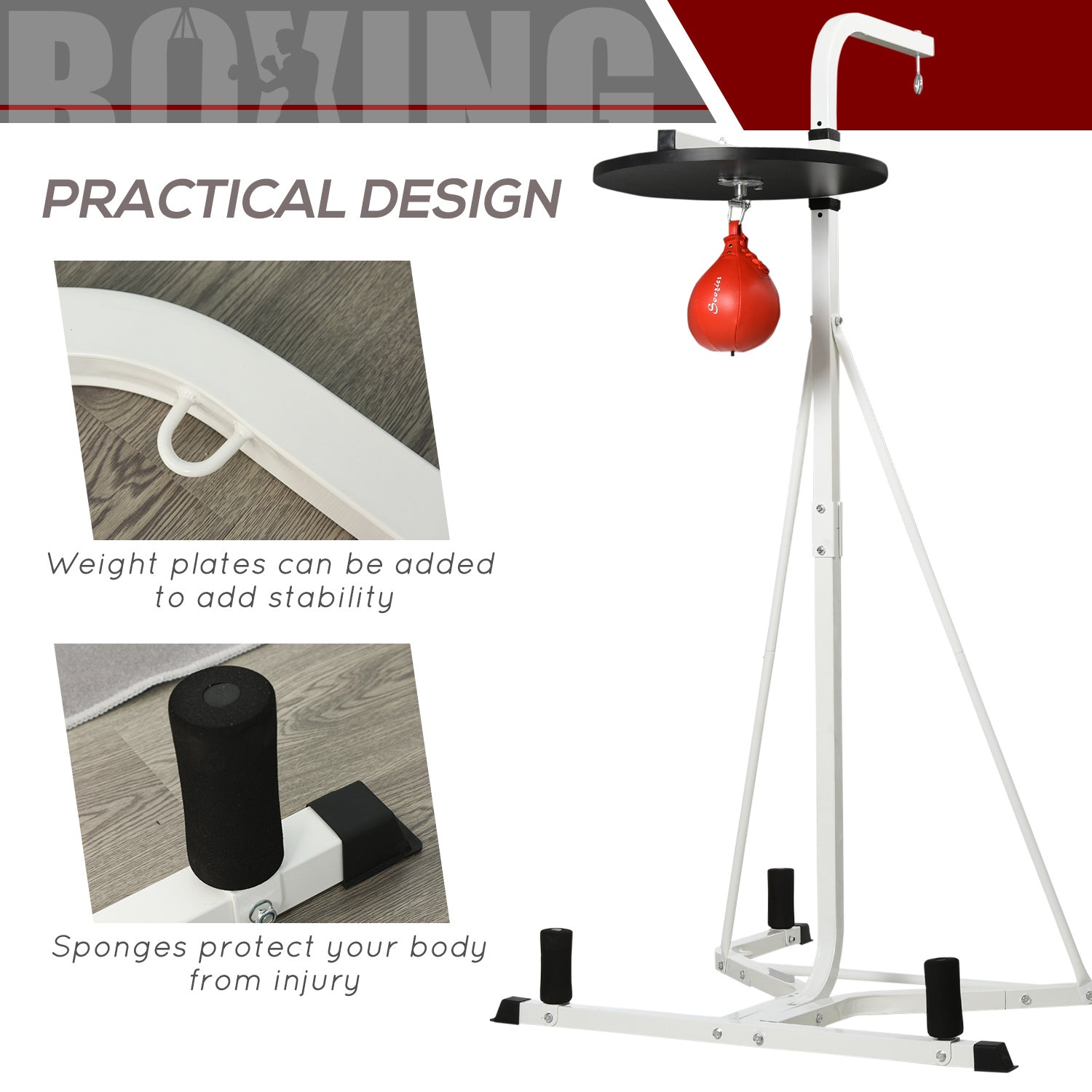 Soozier 2 In 1 Punching Bag Stand, Adjustable Height Heavy Bag Stand With Weighted Base And Speed Bag, Freestanding For Home Gym White Steel