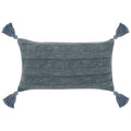 14 X 26 Lumbar Throw Pillow, Handwoven Stripes, Cotton Linen, Tassels, Blue Blue Polyester Blend