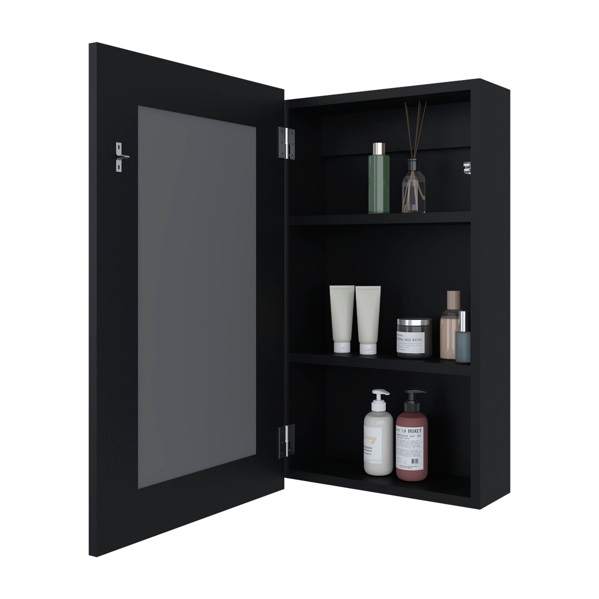 Parks Medicine Cabinet With Included Mirror, Black Black 1 3 Mirror Included Bathroom Wall Mounted Ultra Modern Particle Board Melamine