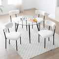 Dining Chairs Set Of 2,Round Upholstered Sherpa Fabric Dining Room Chairs With Curved Backrest,Mid Century Modern Accent Chairs With Black Metal Legs For Dining Room,Living Room,Kitchen Beige Foam