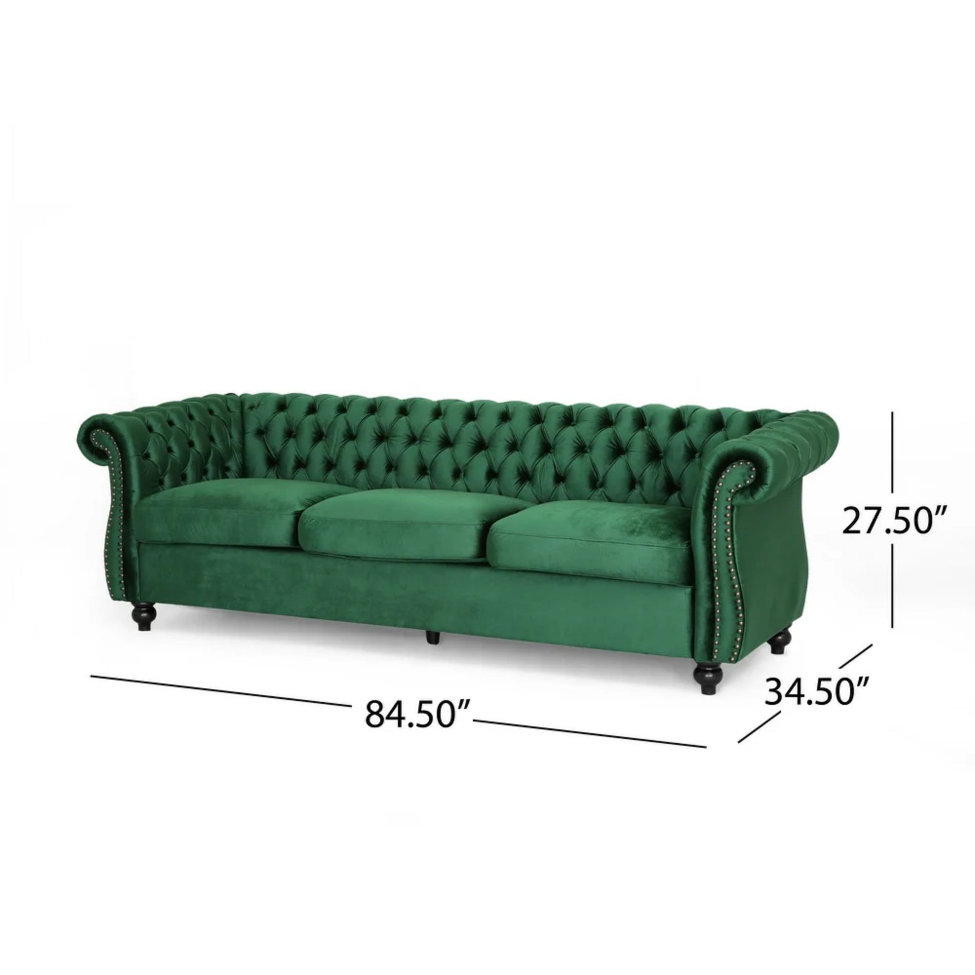 Durable 3 Seater Emerald Velvet Sofa, Combining Luxurious Comfort With Timeless Design, Perfect For Elegant Living Spaces, Featuring Plush Upholstery For Relaxation And A Touch Of Sophisticated Style Emerald Velvet Wood Primary Living Space Medium Soft