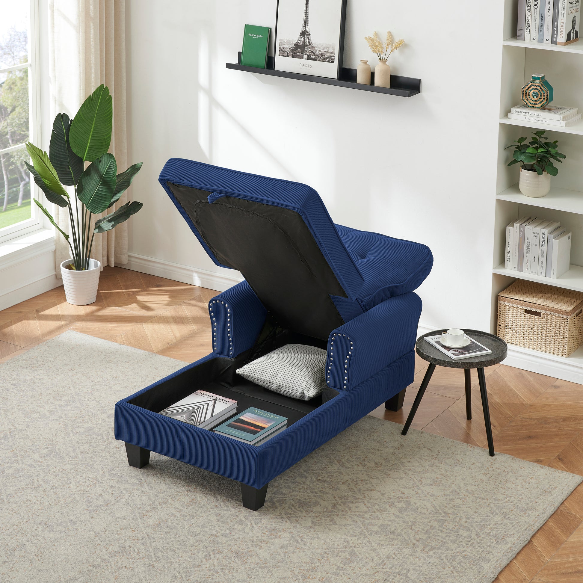Chaise Lounge Indoor Sleeper Sofa Bed Chair Upholstered Lounge Chair For Bedroom Living Room With Rivets Blue Blue Corduroy