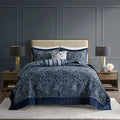 5 Piece Jacquard Bedspread Set With Throw Pillows Navy King Queen Navy Cotton