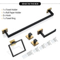 5 Pc Bathroom Accessory Set In Black Gold Towel Bar Toilet Paper Holder Hook Towel Ring Gold Black Stainless Steel