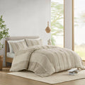 3 Piece Striped Cotton Comforter Set Taupe King Cal King Taupe Cotton