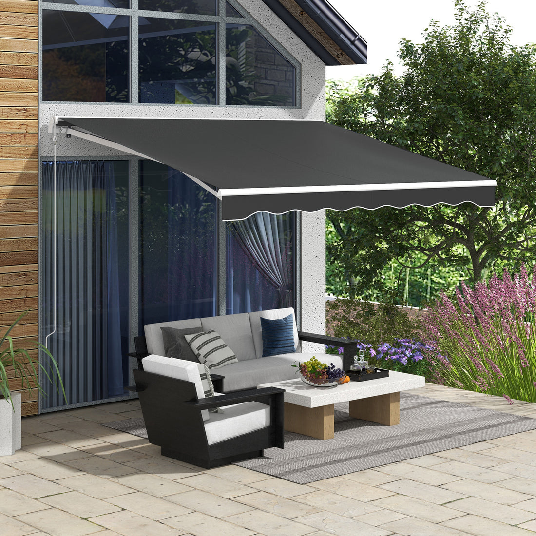 Outsunny 10' X 8' Electric Awning, Retractable Awning, Uv Protection Sun Shade Shelter With Remote Controller And Manual Crank Handle For Deck, Balcony, Yard, Dark Gray Gray Aluminum