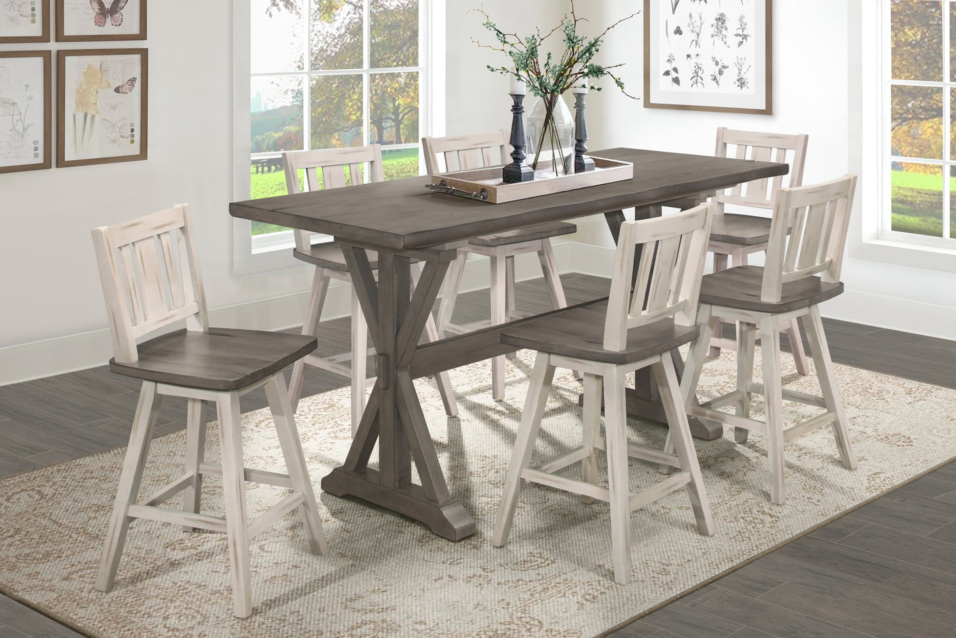 Rustic Look Distressed Gray Finish 1Pc Counter Height Dining Table Solid Rubberwood Kitchen Dining Furniture Gray Seats 6 Dining Room Rectangular Solid Wood