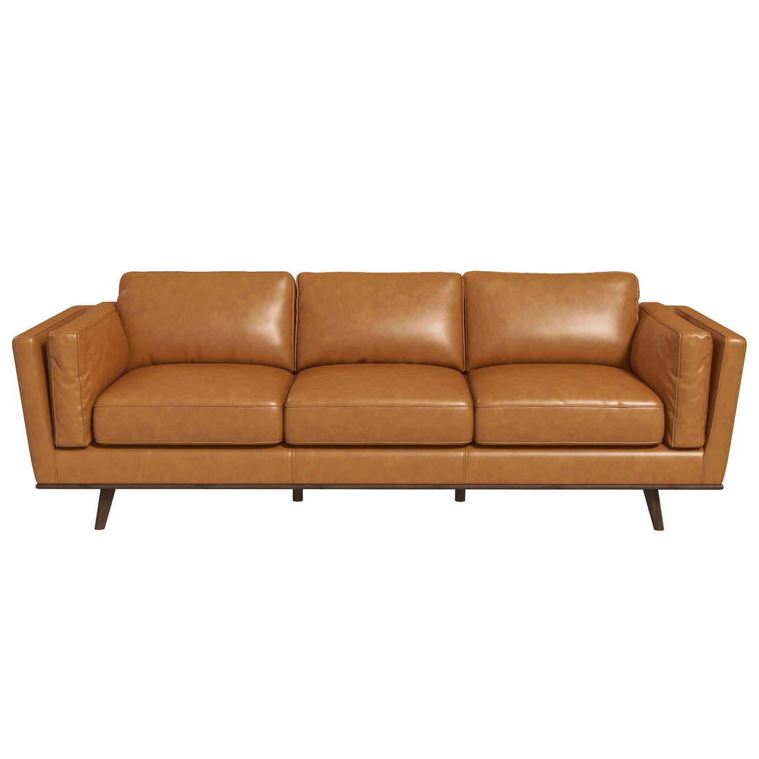 Chase Mid Century Modern Tan Genuine Leather Sofa Tan Brown Genuine Leather Wood Primary Living Space Mid Century Modern Foam Genuine Leather 3 Seat