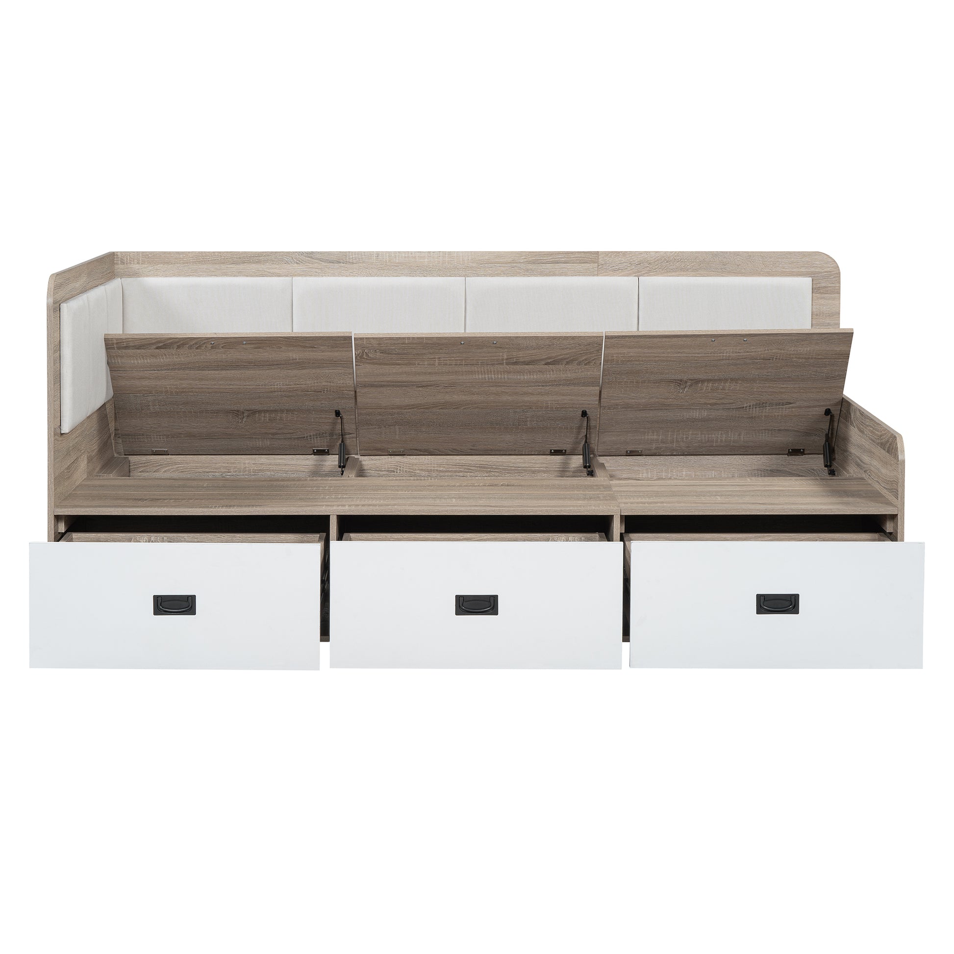 Twin Size Daybed With Three Drawers And Three Storage Compartments, Nature Beige Twin Beige Natural Mdf