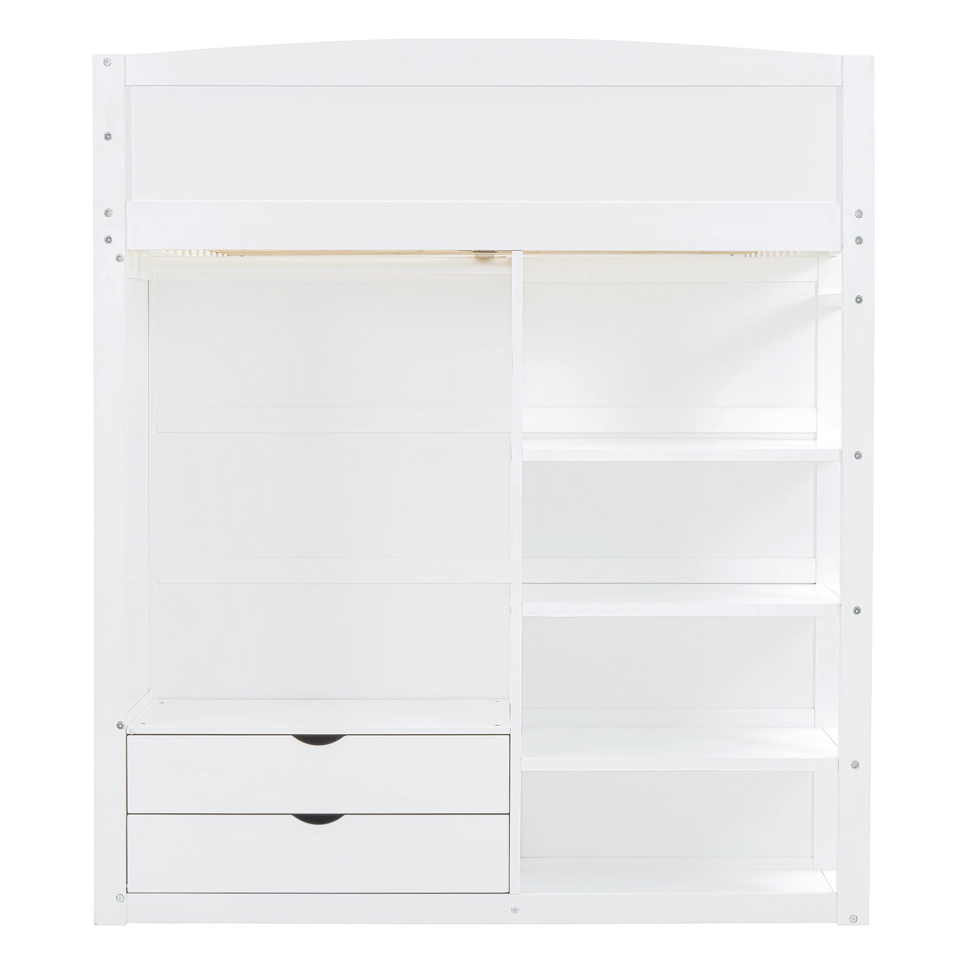 Full Size Loft Bed With Desk, Wardrobes, 4 Drawers And 4 Shelves White Full White Solid Wood