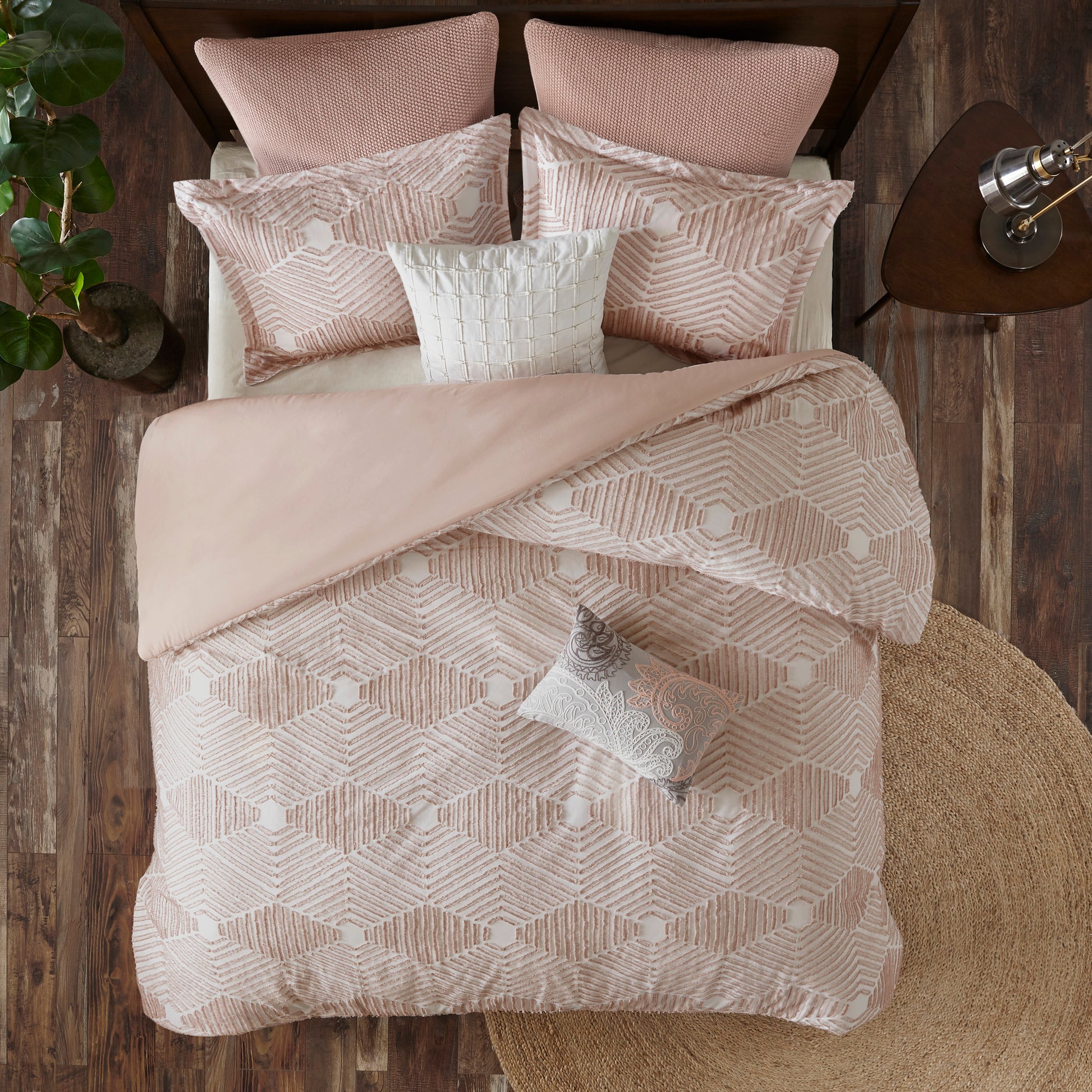 Cotton Jacquard Duvet Cover Set Queen Pink Cotton