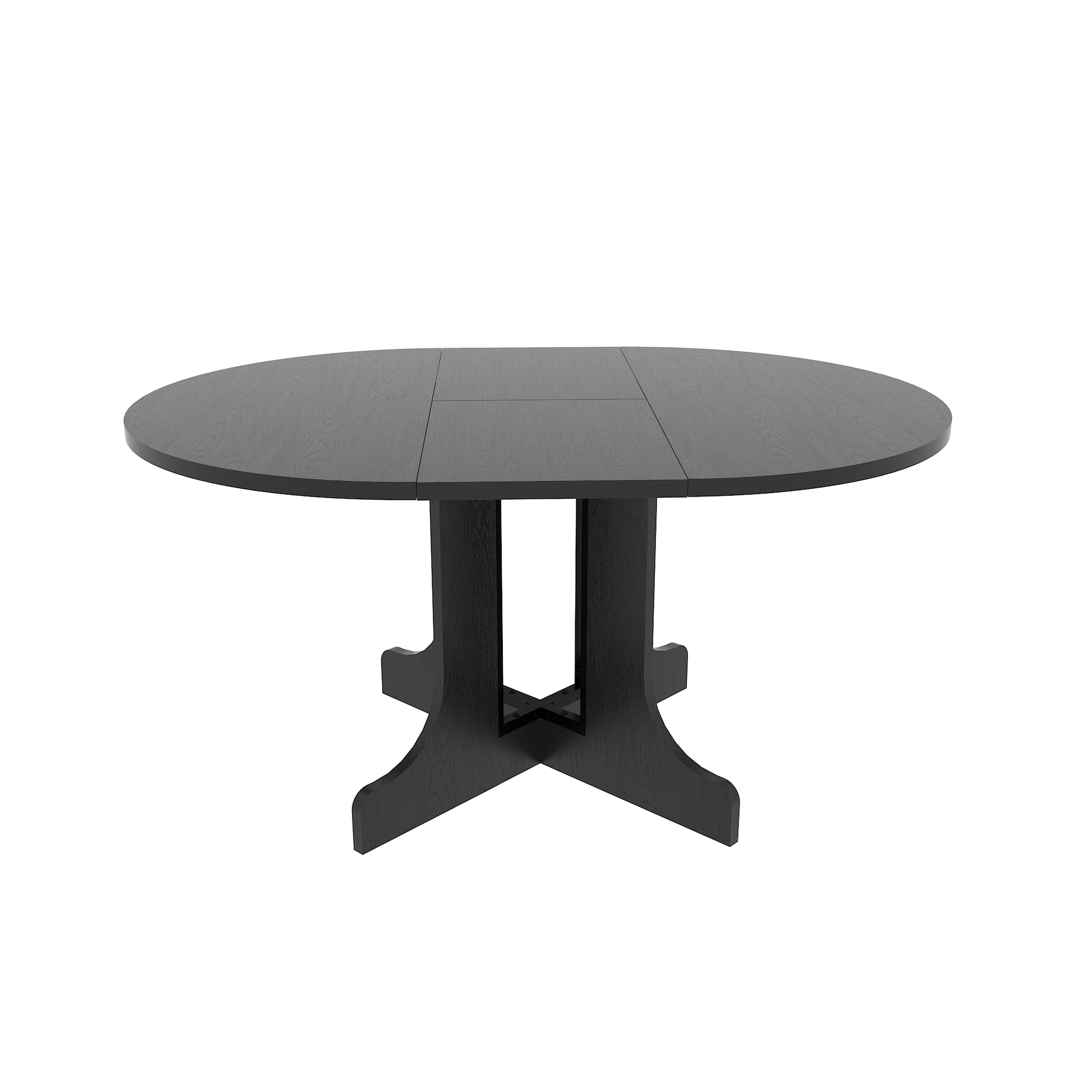 Dining Table For Farmhouse Kitchen 59X43 Inch Expandable Oval Table Top With Removable Leaf Trestle X Shaped Base Black Black Seats 6 Dining Room Floor Mount Round Kitchen & Dining Tables Laminated