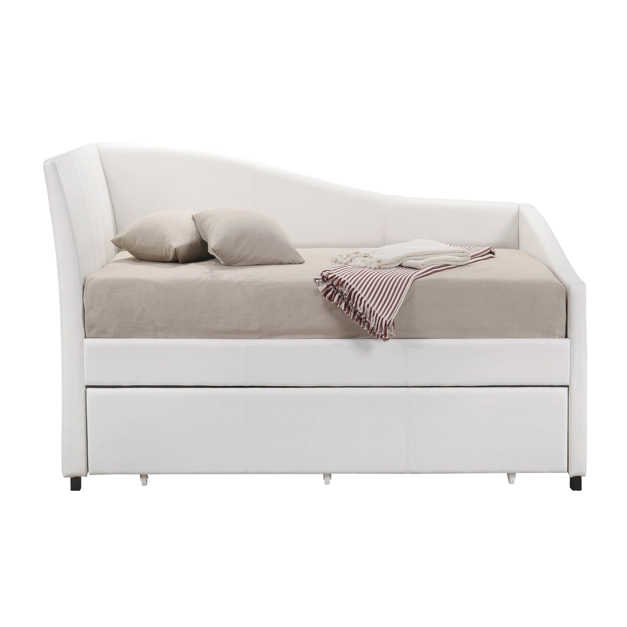 White Twin Upholstered Daybed With Trundle Box Spring Not Required Twin White Wood White Faux Leather