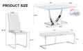 Table And Chair Set. Large Modern Rectangular Table With White Textured Top And Silver Metal Legs. Soft And Comfortable Pu Seats, Faux Leather Upholstered Seats And Sturdy Metal Legs. White Mdf Metal