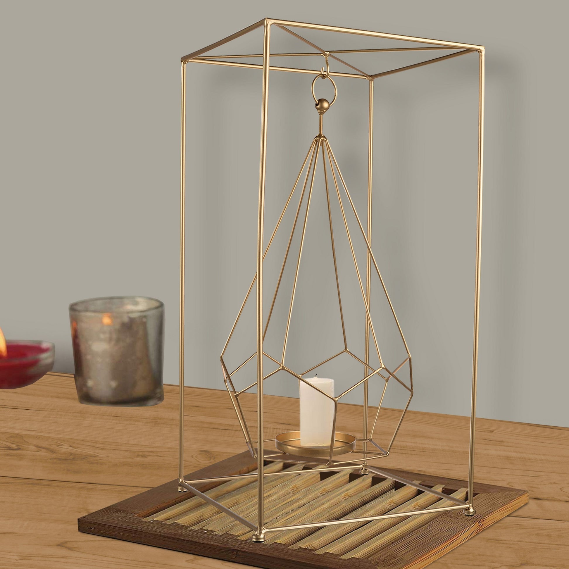 Stately Punctuated Metal Candle Holder Gold Iron