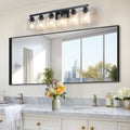 6 Lights Farmhouse Vanity Lights Fixture Rustic Bathroom Light Fixture Bathroom Sconce Without Bulbs Black Glass,Iron