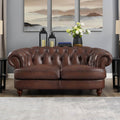 Newport Leather Loveseat Caramel Genuine Leather Wood Primary Living Space Medium Firm Tufted Back Mid Century Modern Eucalyptus Rolled Arms Down Filling Genuine Leather