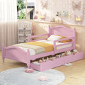 Twin Size Wood Platform Bed With Guardrails On Both Sides And Two Storage Drawers ,Pink Twin Pink Wood