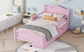 Twin Size Wood Platform Bed With Guardrails On Both Sides And Two Storage Drawers ,Pink Twin Pink Wood