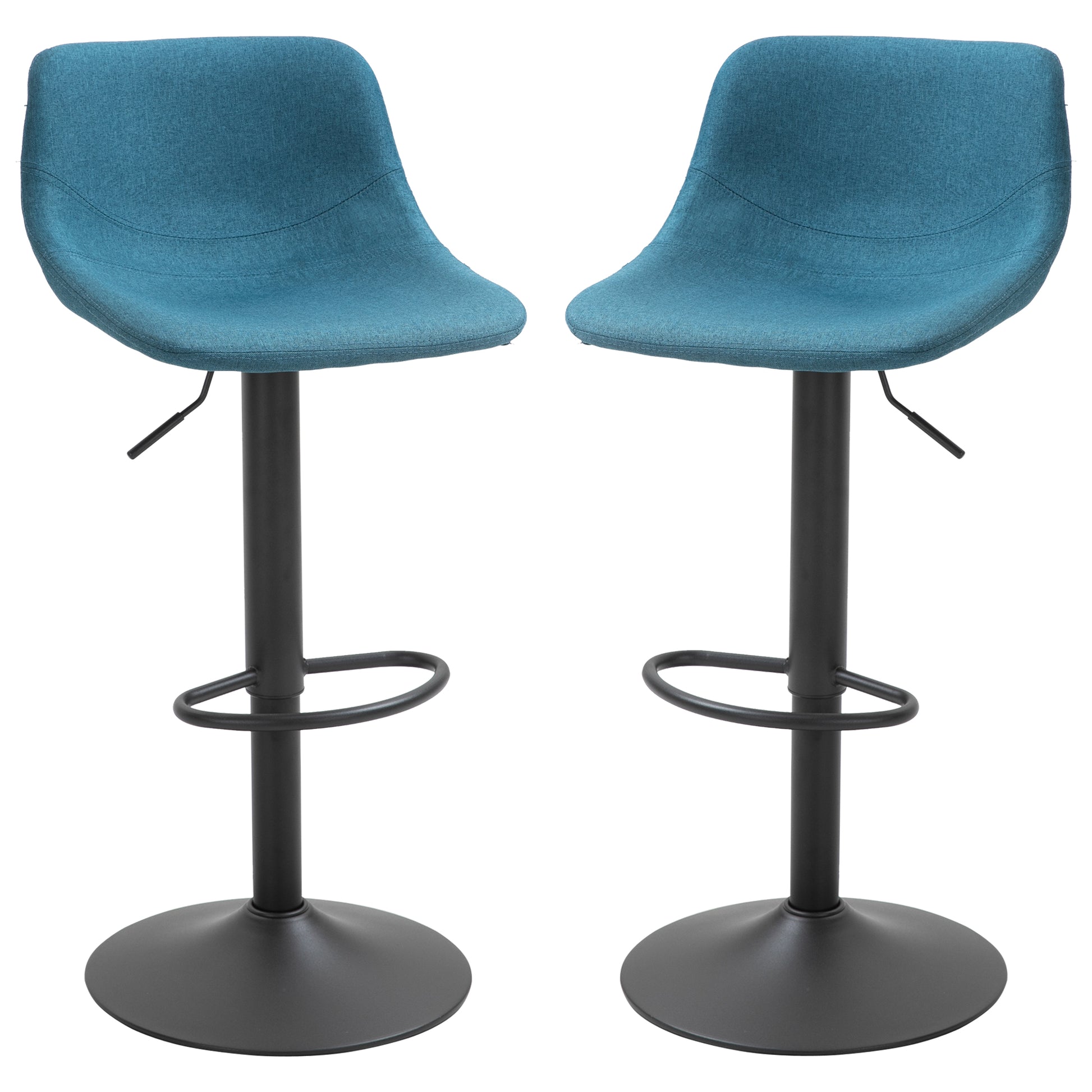 Homcom Adjustable Bar Stools, Swivel Bar Height Chairs Barstools Padded With Back For Kitchen, Counter, And Home Bar, Set Of 2, Blue Blue Metal