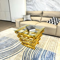 Gold Stainless Steel Double Layer Clear Tempered Glass Coffee Table For Bed Room, Living Room Clear,Gold Modern Open Storage Stainless Steel,Tempered Glass