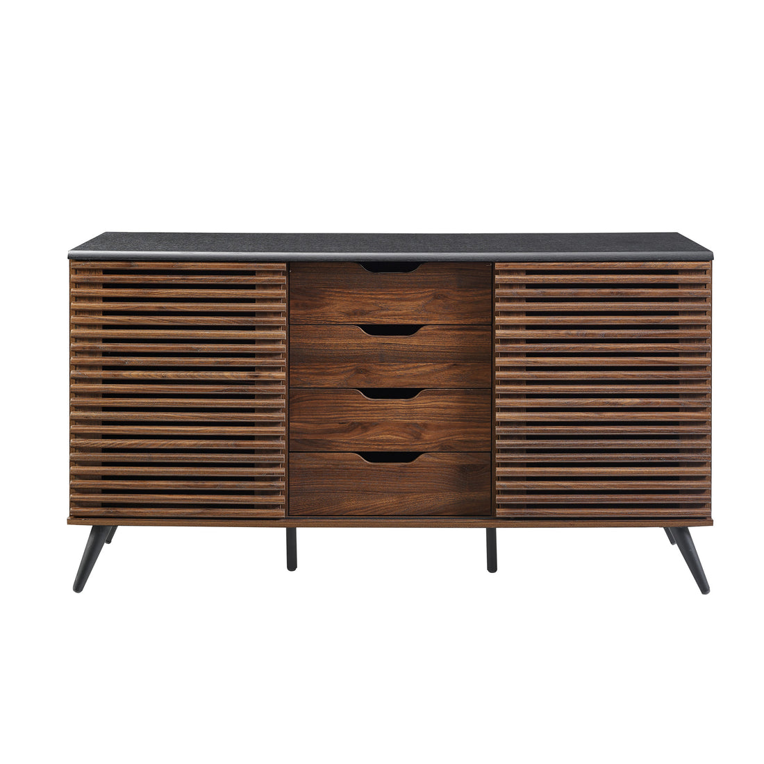 Contemporary Sliding Slat Door Sideboard Ebony Dark Walnut Ebony Mdf