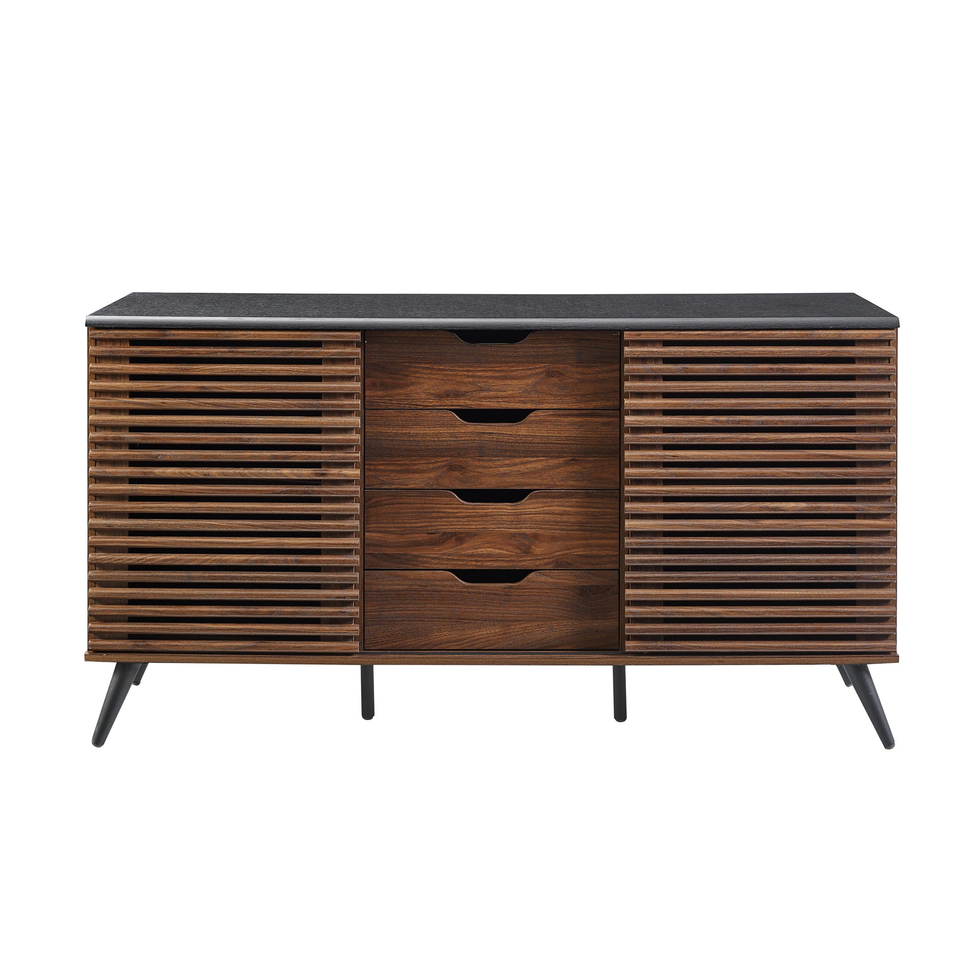 Contemporary Sliding Slat Door Sideboard Ebony Dark Walnut Ebony Mdf