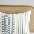 Cotton Printed Comforter Set With Chenille White Navy Full Queen Queen White Navy Cotton