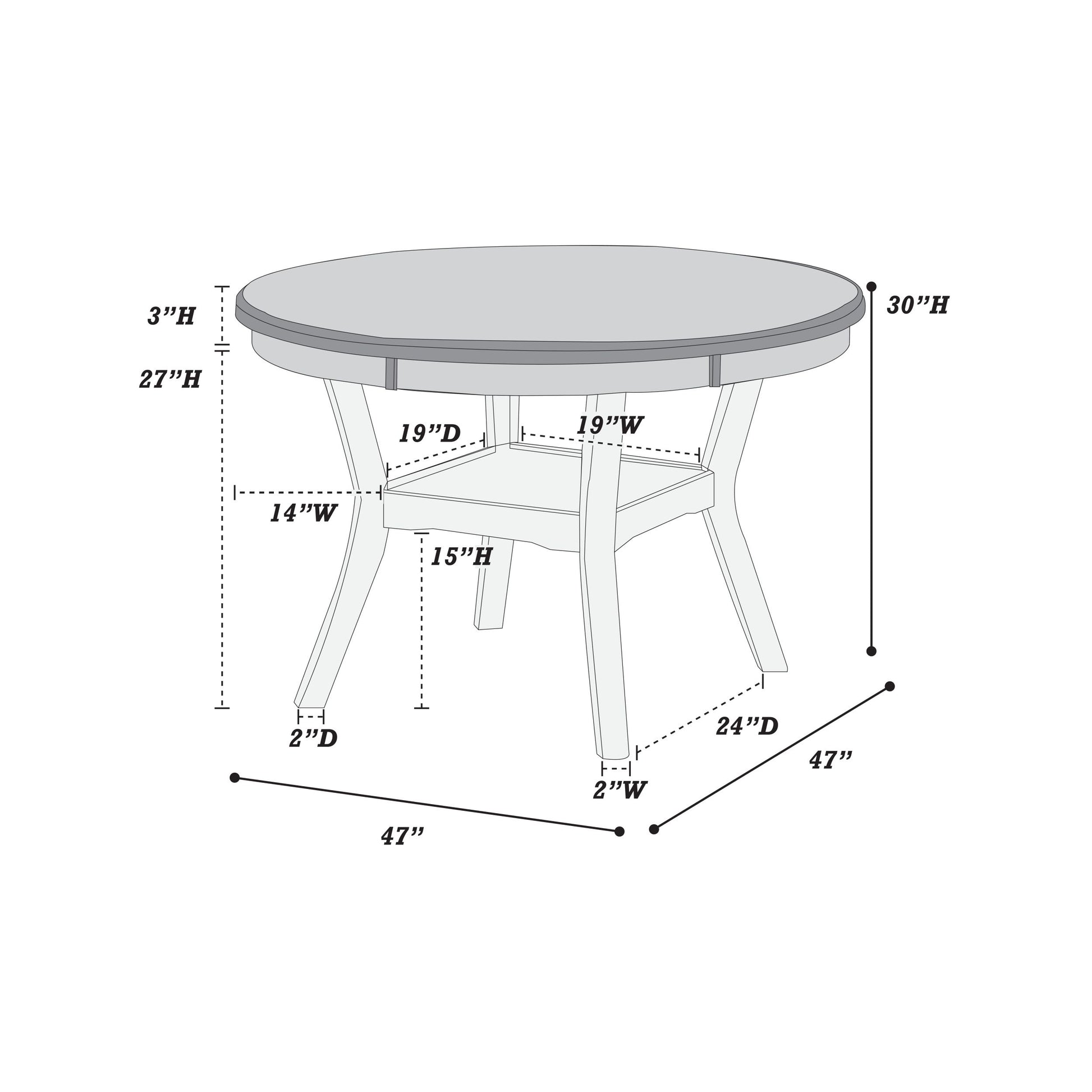 Dining Room Furniture Gray Rubber Wood Mdf Round Table 1Pc Table W Shelve Gray Gray Dining Room Classic,Contemporary,Modern Rubberwood Round Kitchen & Dining Tables Rubber Wood