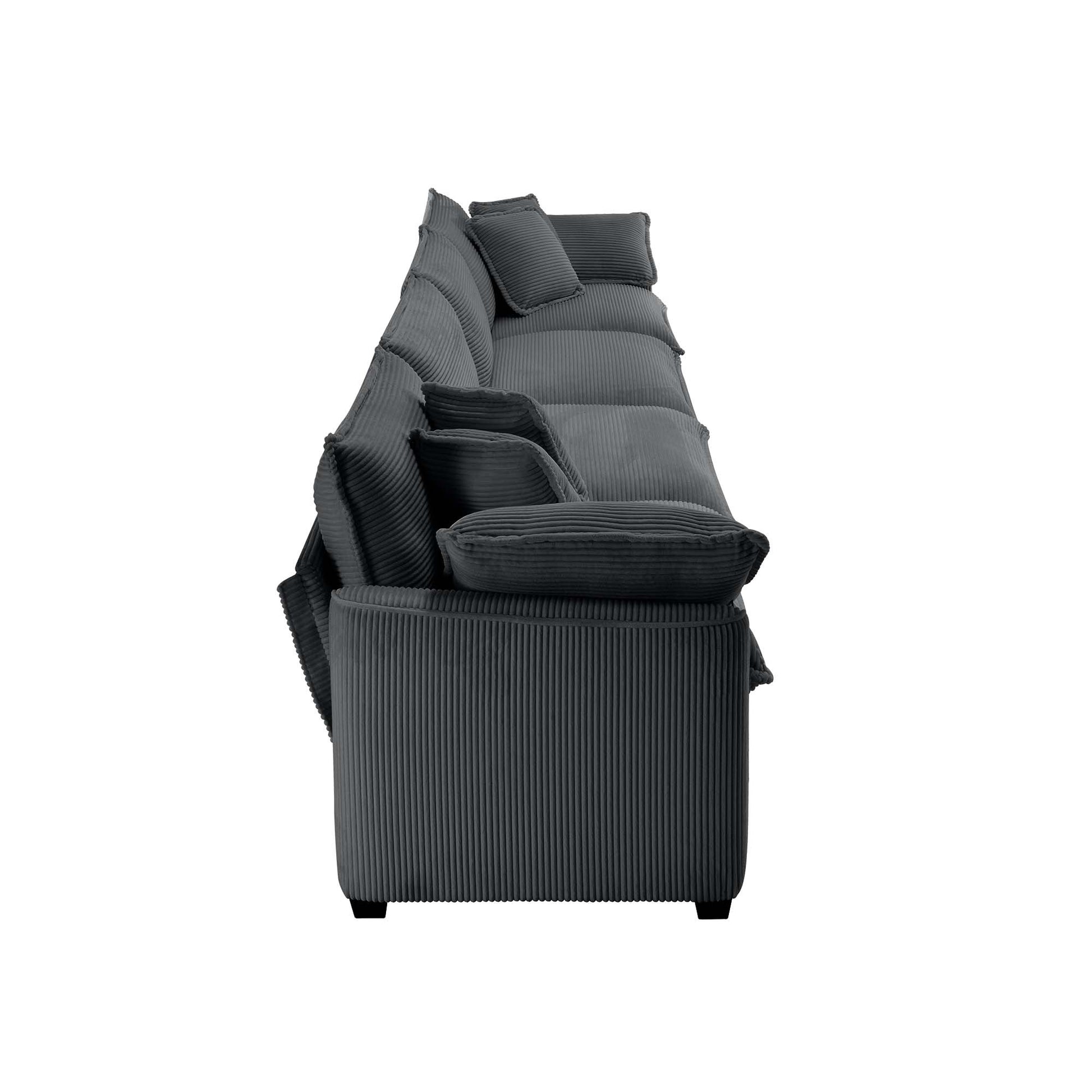 Corduroy Sofamodern Upholstered 4 Seater Corduroy Fabric Sofaoffice Living Room Apartment Comfortable Sofa, Easy To Assemble With 2 Arm Pillows And 4 Throw Pillows Grey Corduroy 4 Seat