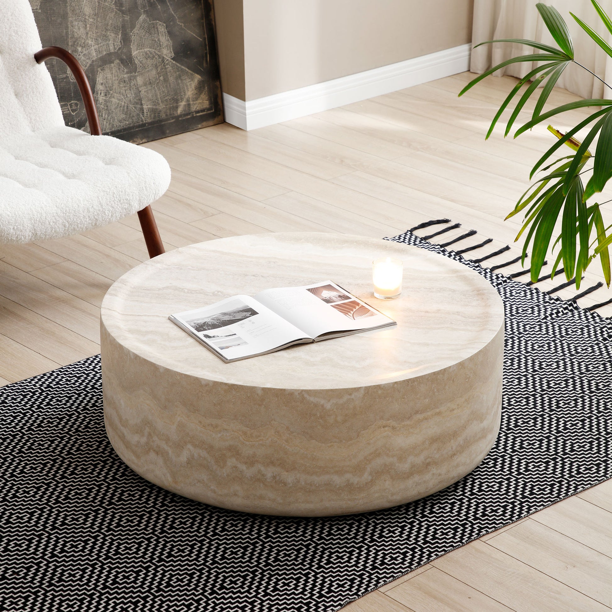 31.49'' Faux Mars Pattern Coffee Tables For Living Room Round Tea Table For Living Room, No Need Assembly. Marble Fiberglass