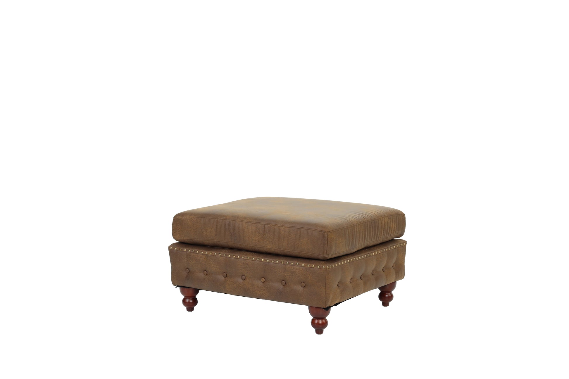 1Pc Cocktail Ottoman Dark Coffee Tufted Wooden Legs Living Room Furniture Dark Coffee Faux Leather Wood Primary Living Space Solid Contemporary,Luxury,Traditional Rubberwood Rectangle Nailhead Trim