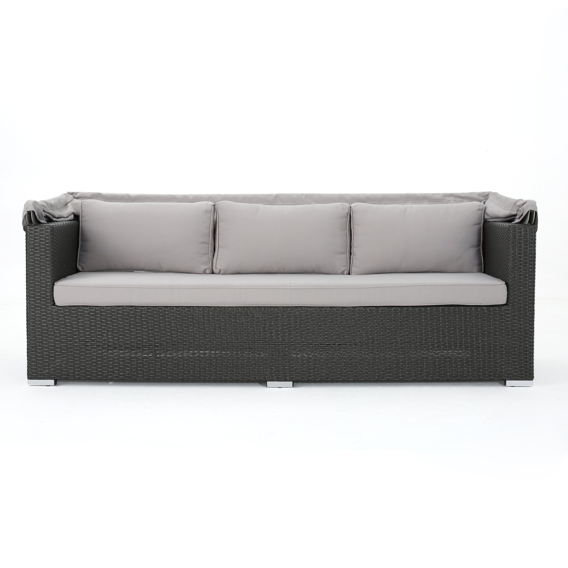 Glaros Sofa Set With Canopy Grey Grey Silver Pe Rattan Iron