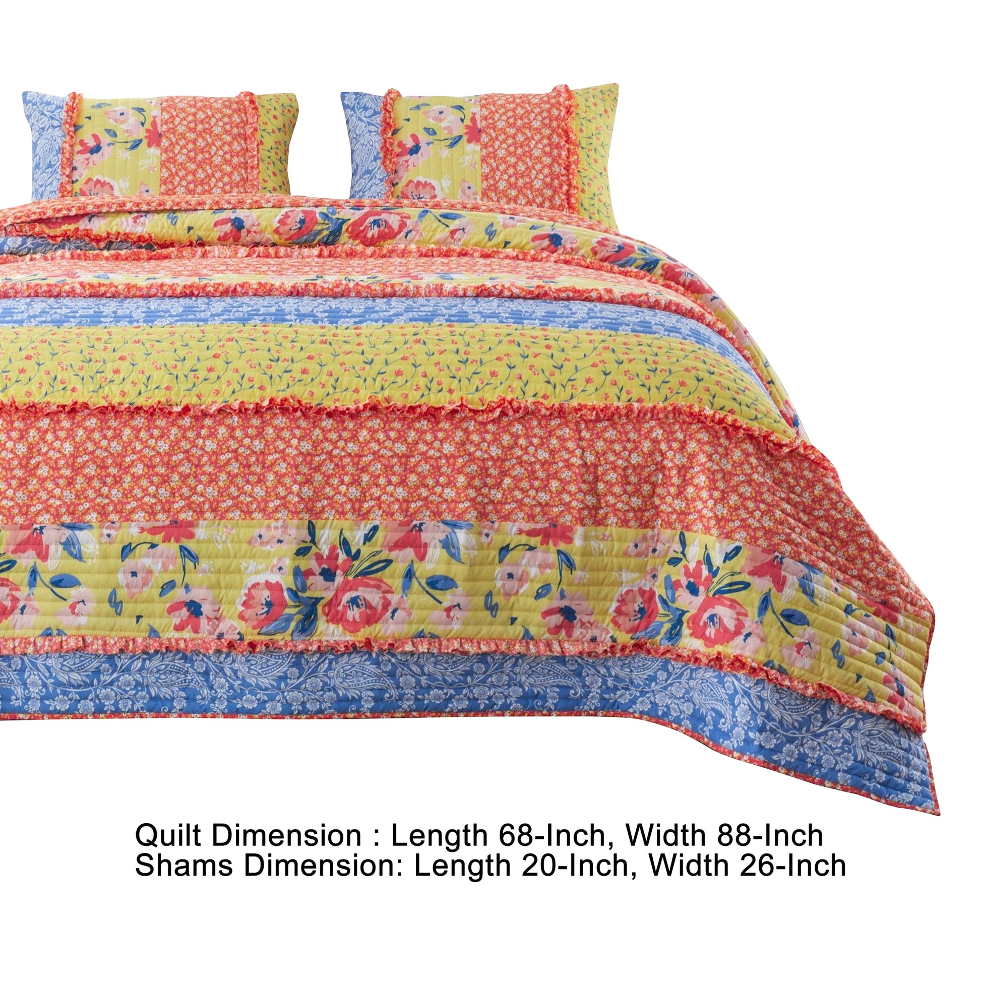 Lio 2 Piece Microfiber Twin Quilt Set, Bohemian Floral Pattern, Multicolor Twin Multicolor Fabric