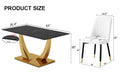 Table And Chair Set.Modern Rectangular Dining Table With Black Textured Stickers Glass Tabletop And Gold Plated Metal Legs.Paried With 6 Comfortable Chairs With Pu Seats And Black Metal Legs. Black Gold,White Seats 6 Glass Metal