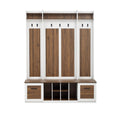 5 In 1 Entryway Bench With Coat Rack, 7 Sturdy Hooks, 2 Spacious Drawers And Adjustable Shelves, 58.8'' Wide Hall Tree With Metal Handles For Hallway, Entryway, Living Room Brown White Mdf