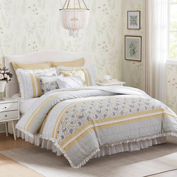 9 Piece Cotton Percale Comforter Set Yellow Cal King California King Yellow Polyester