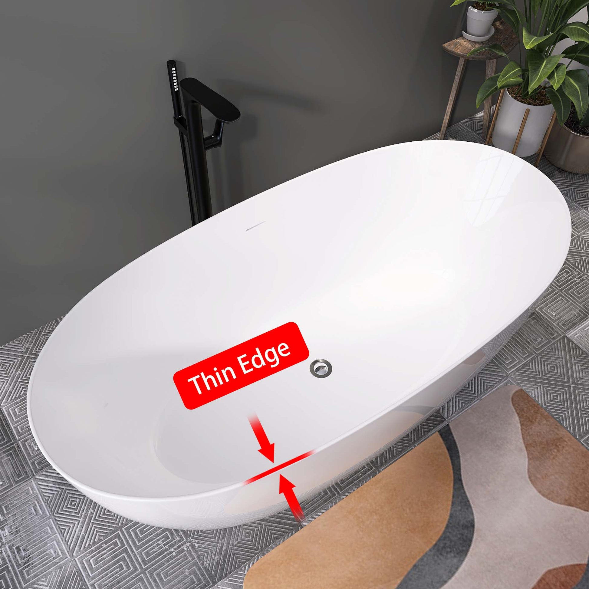 67" Acrylic Free Standing Tub Classic Oval Shape Soaking Tub, Adjustable Freestanding Bathtub With Integrated Slotted Overflow And Chrome Pop Up Drain Anti Clogging Gloss White Gloss White Oval Bathroom Freestanding Tubs Polished 61 69 In Modern Soaking